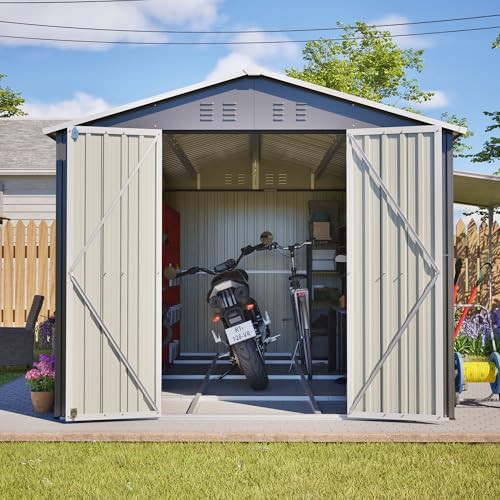 Gray Metal Storage Shed with Lockable Doors — photo 3