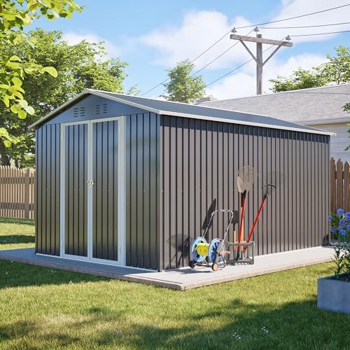 Gray Metal Storage Shed with Lockable Doors — photo 4