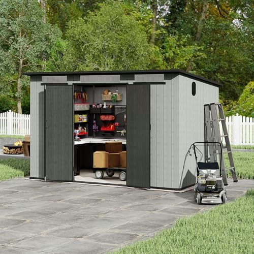Grey Resin Shed with Sloped Roof