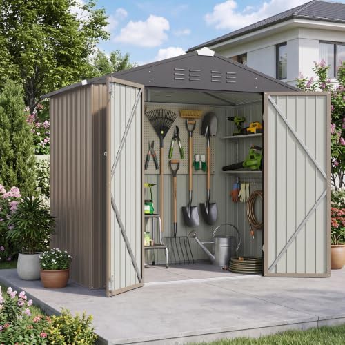 Brown Metal Storage Shed with Vents