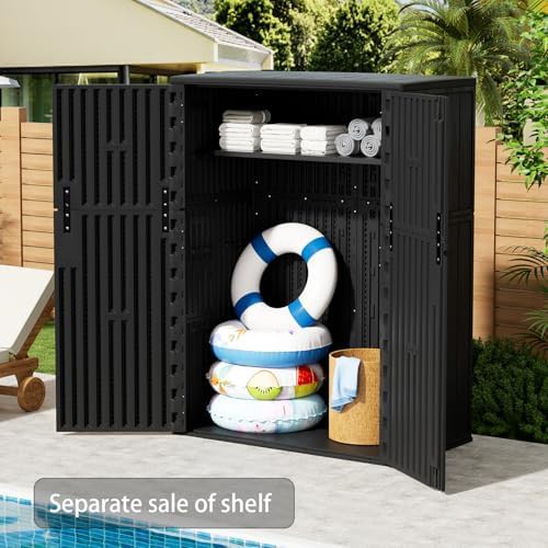 Black vertical resin garden tool shed — photo 3