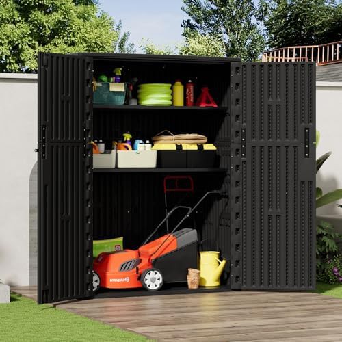 Black vertical resin garden tool shed — photo 4