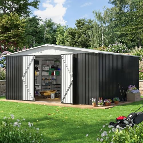 Lockable weatherproof metal lawn mower shed