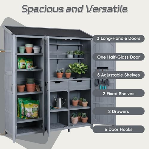 Gray wood garden cabinet with workstation — photo 3