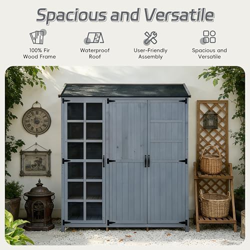 Gray wood garden cabinet with workstation — photo 4
