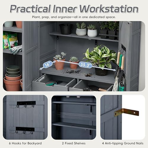 Gray wood garden cabinet with workstation — photo 5