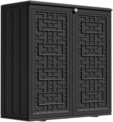 Black resin horizontal garden storage cabinet