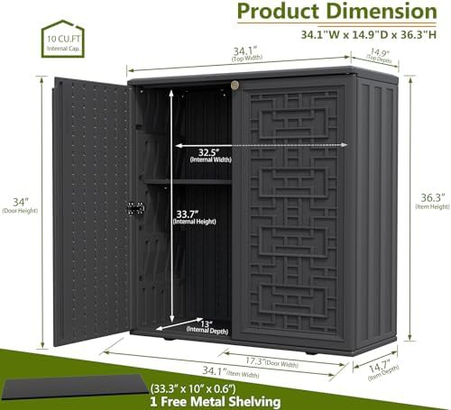 Black resin horizontal garden storage cabinet — photo 3