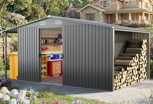 Metal Garage Workshop with Side Lean To