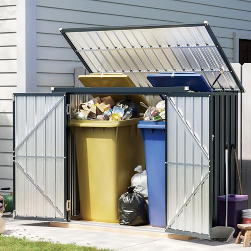Trash can storage shed with lift lid