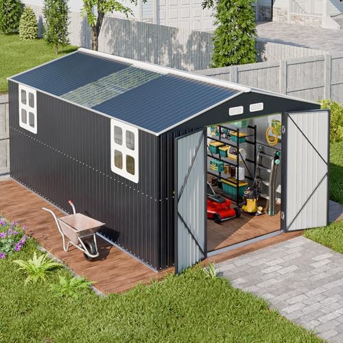 Large metal storage shed with skylight