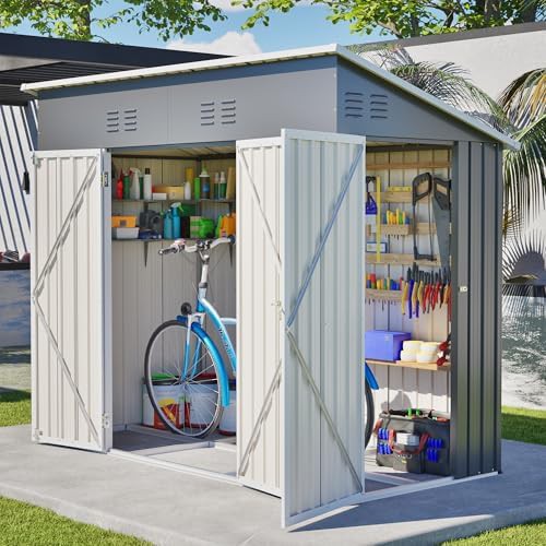 Gray Metal Shed with Sloped Roof