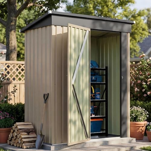 Small metal shed with floor frame