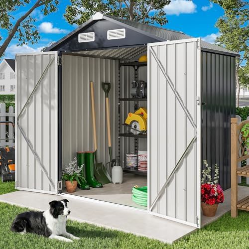 Dark blue metal garden tool shed — photo 3
