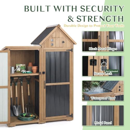 Tall wood shed with adjustable shelves — photo 3