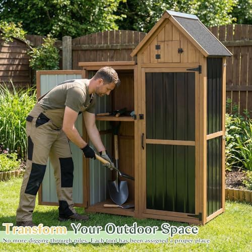 Tall wood shed with adjustable shelves — photo 5
