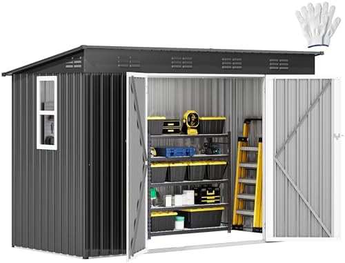 Dark gray steel utility storage shed
