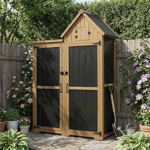 Wood and Metal Garden Shed with Adjustable Shelves