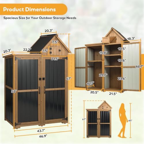 Wood and Metal Garden Shed with Adjustable Shelves — photo 3