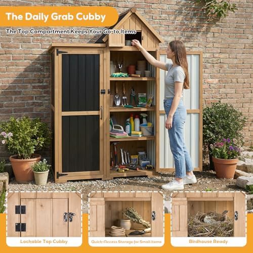 Wood and Metal Garden Shed with Adjustable Shelves — photo 5