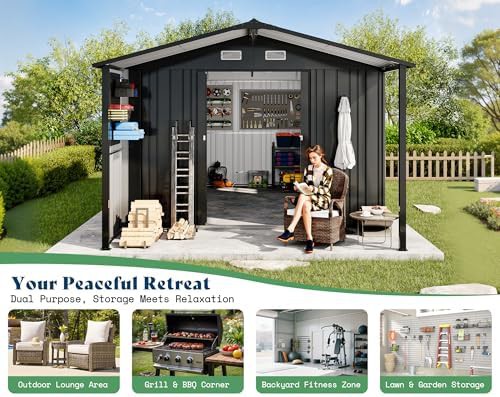 Outdoor storage shed with integrated lounge area — photo 3