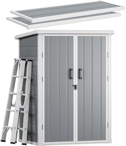 Vertical plastic storage shed with internal shelves
