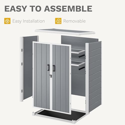 Vertical plastic storage shed with internal shelves — photo 5