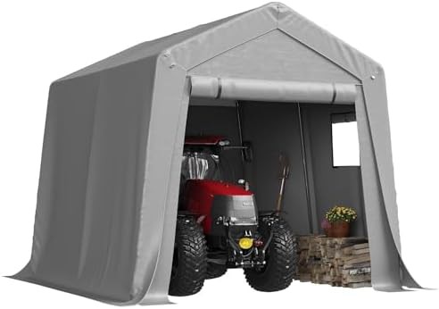 Ten foot gray portable motorcycle storage tent