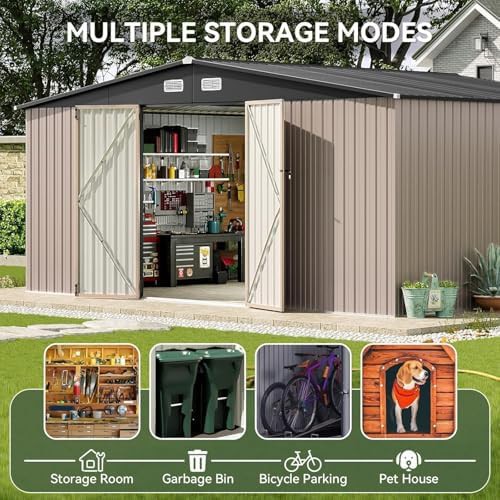 Large brown metal shed with lockable doors — photo 5