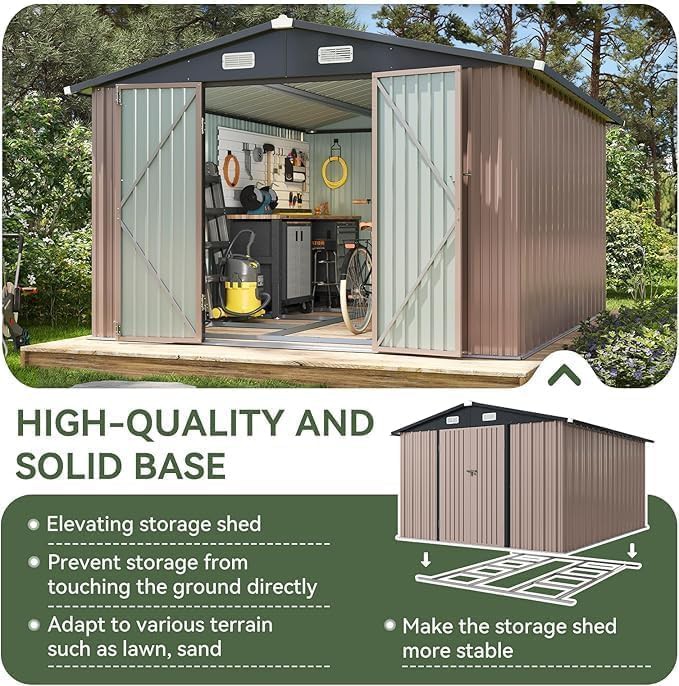 Brown galvanized steel shed with base — photo 3