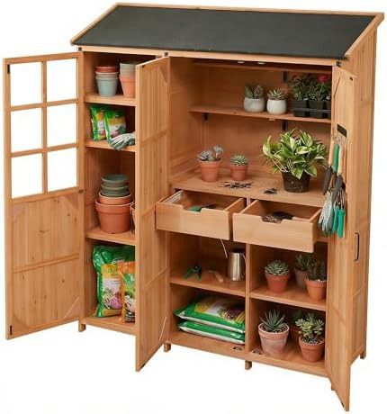 Natural wood garden shed with workstation — photo 4