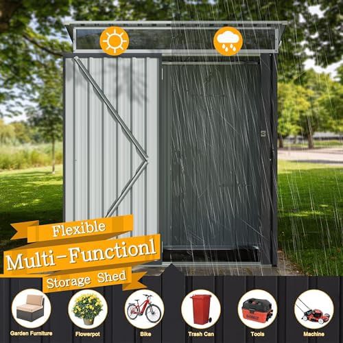 Steel gray metal garden shed with window — photo 3