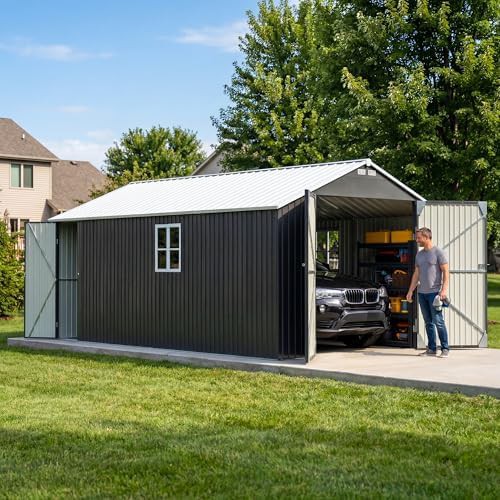 Large black metal garden and bike shed