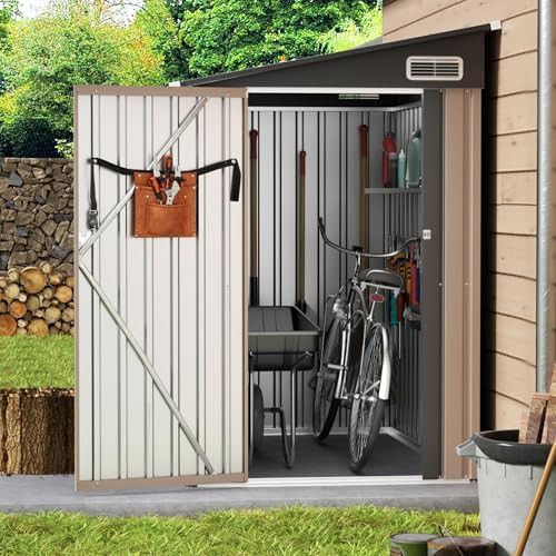 Brown metal lean to bike shed