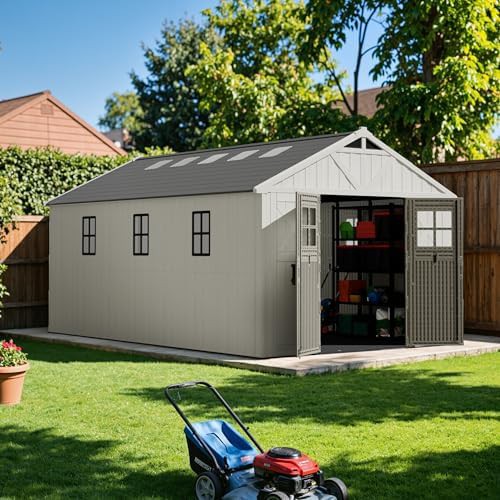 Large beige resin outdoor shed 10x16 ft