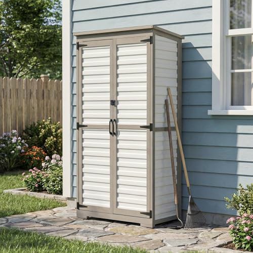 Wood and Plastic Outdoor Storage Cabinet with Shelves