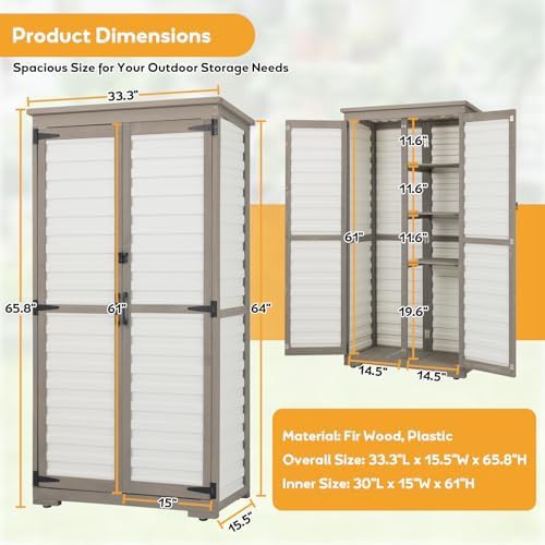 Wood and Plastic Outdoor Storage Cabinet with Shelves — photo 3