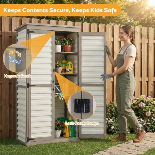 Wood and Plastic Outdoor Storage Cabinet with Shelves — photo 4