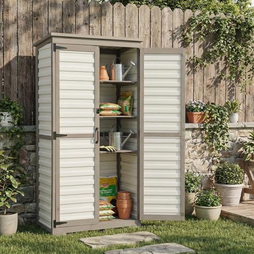 Wood and Plastic Outdoor Storage Cabinet with Shelves — photo 5