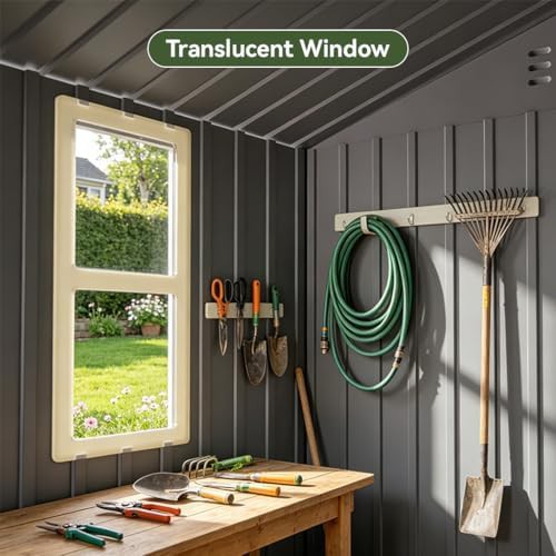 Light grey metal garden shed with window — photo 3