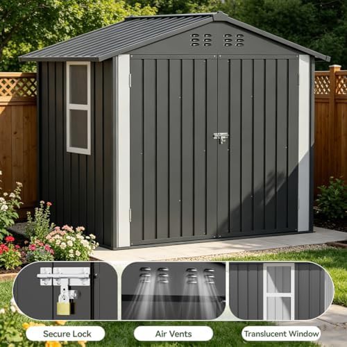 Light grey metal garden shed with window — photo 4