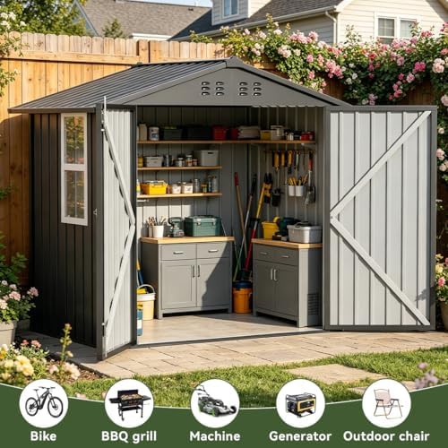 Light grey metal garden shed with window — photo 5