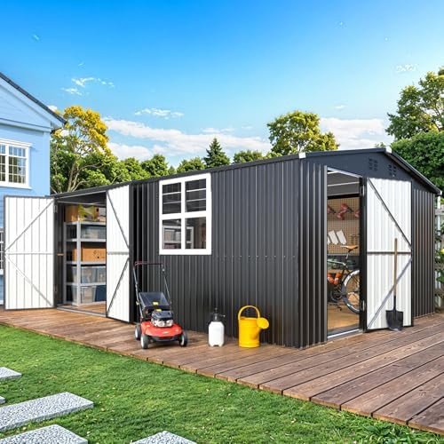 Large metal garden shed with windows
