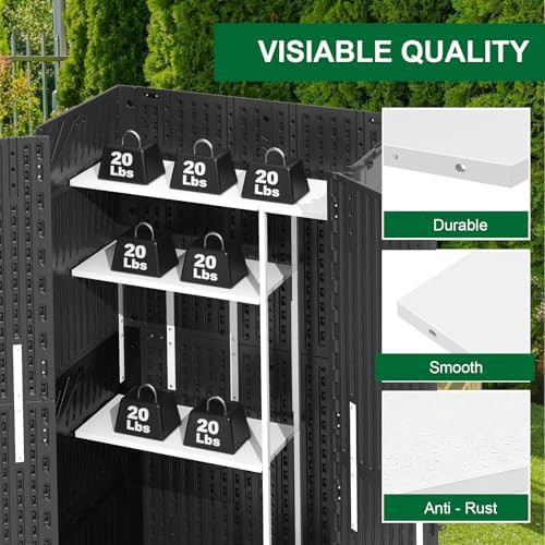 Black resin vertical shed with shelving — photo 4