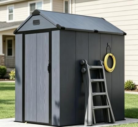 Dark gray resin shed with double doors