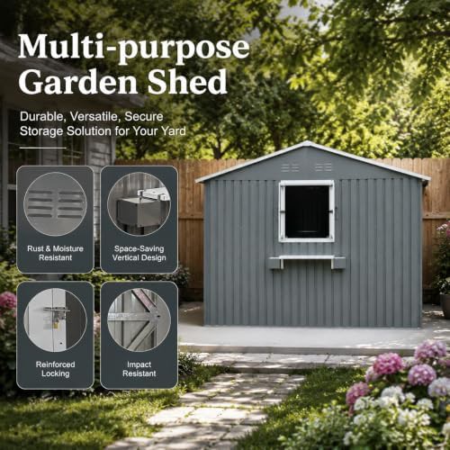 Grey Metal Storage Shed with Three Windows — photo 3
