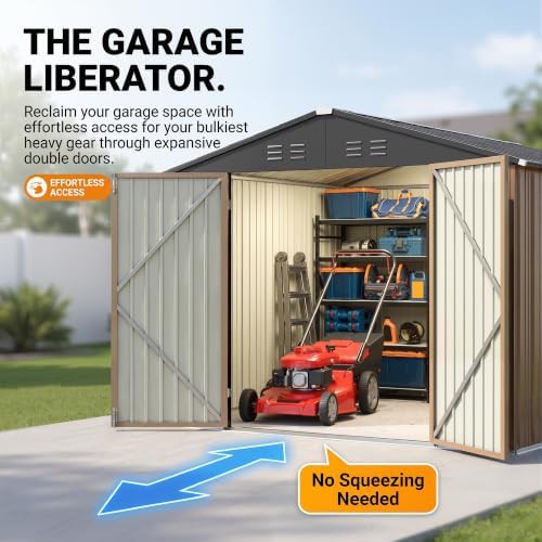 Brown metal storage shed with sloped roof — photo 3