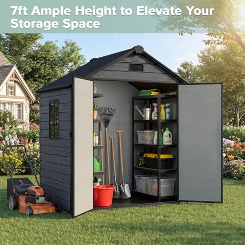 Dark grey resin bike storage shed with floor — photo 4