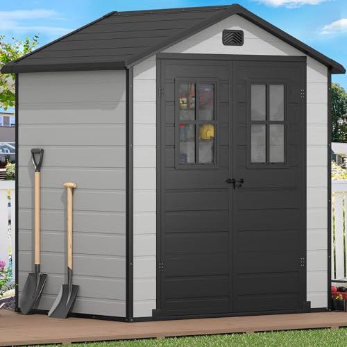Plastic garden tool shed with two windows