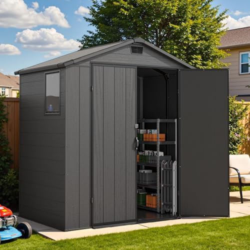 Vertical grey resin shed with floor 6x4 ft — photo 3